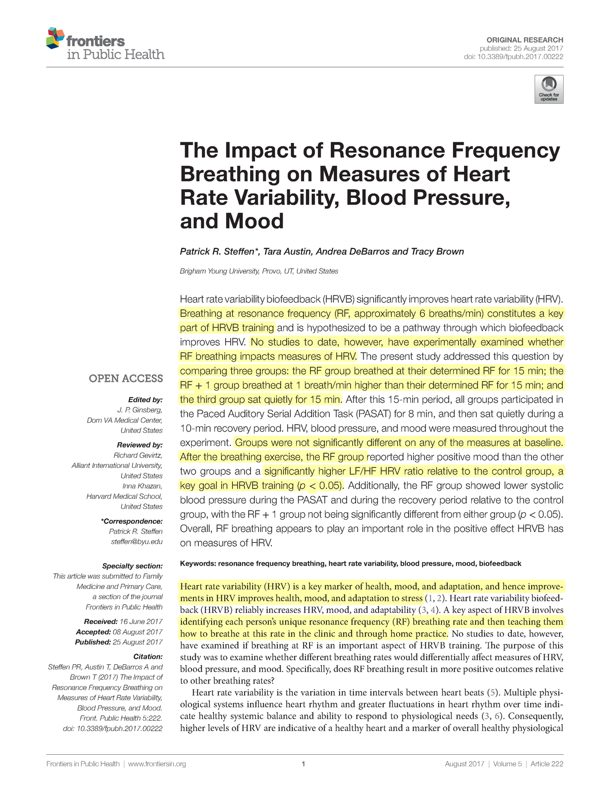 2017 - The impact of resonance frequency breathing on measures of heart ...