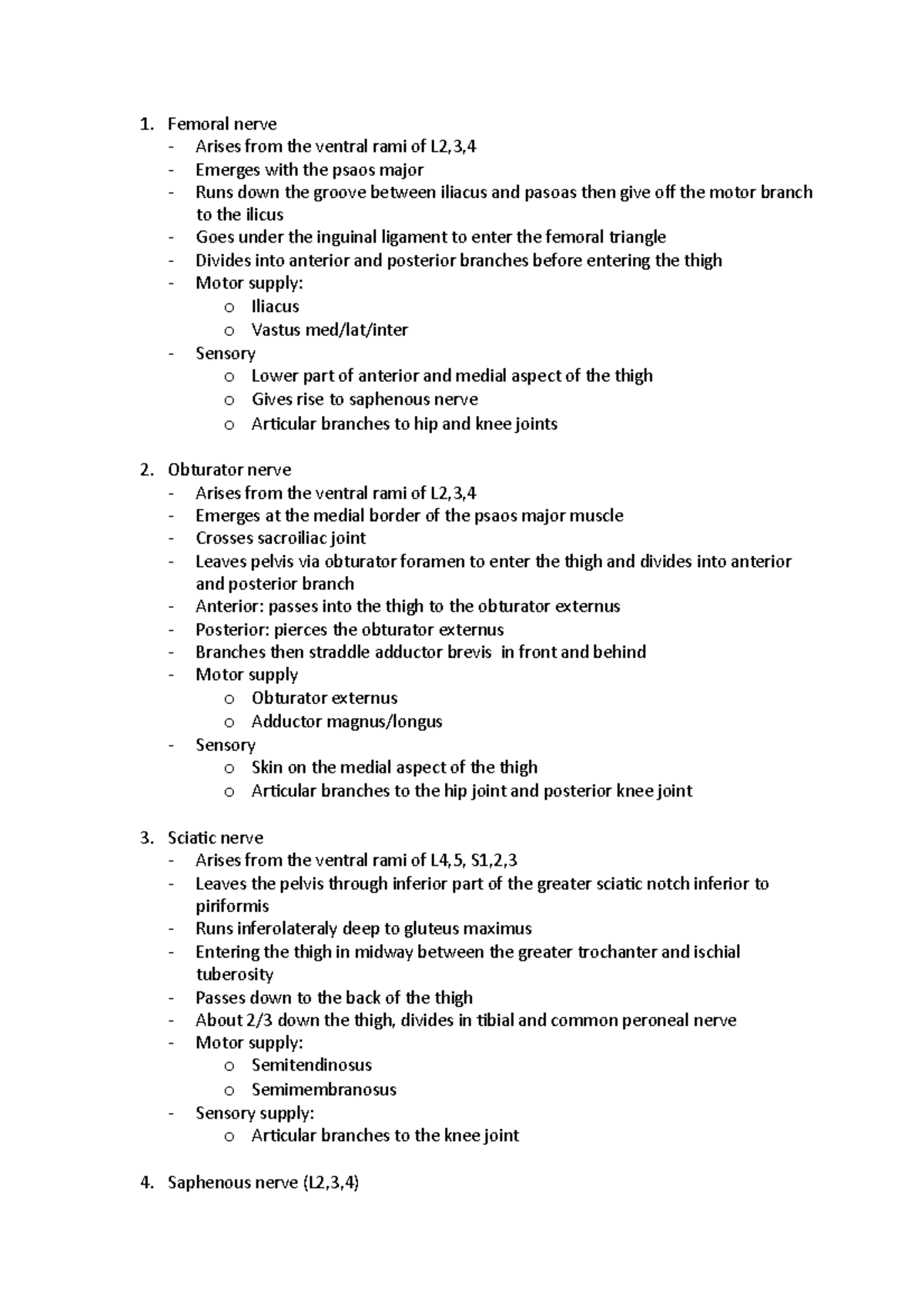 Quick Rev - ... - Femoral nerve Arises from the ventral rami of L2,3 ...