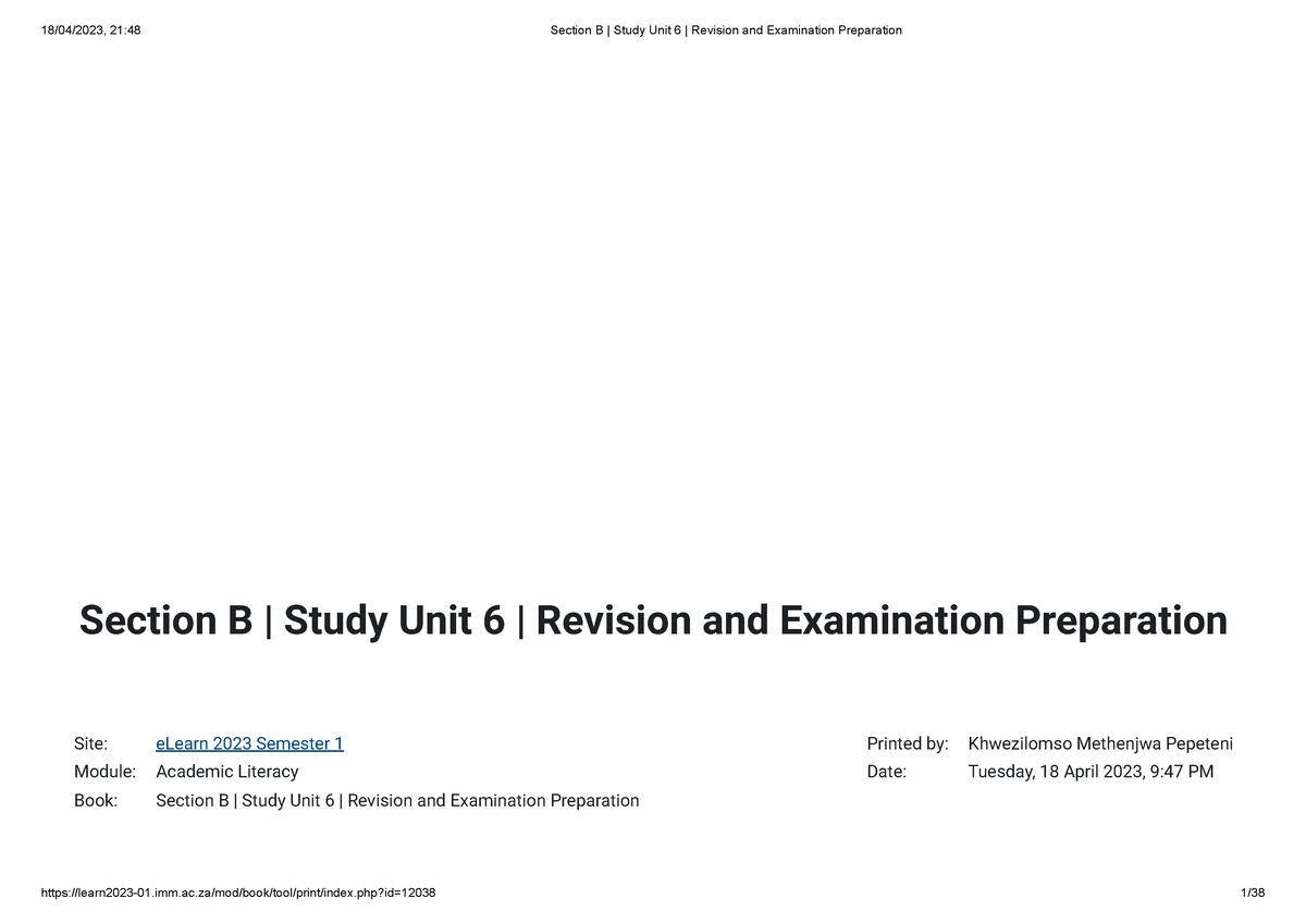 Section B Study Unit 6 Revision And Examination Preparation - Section B ...