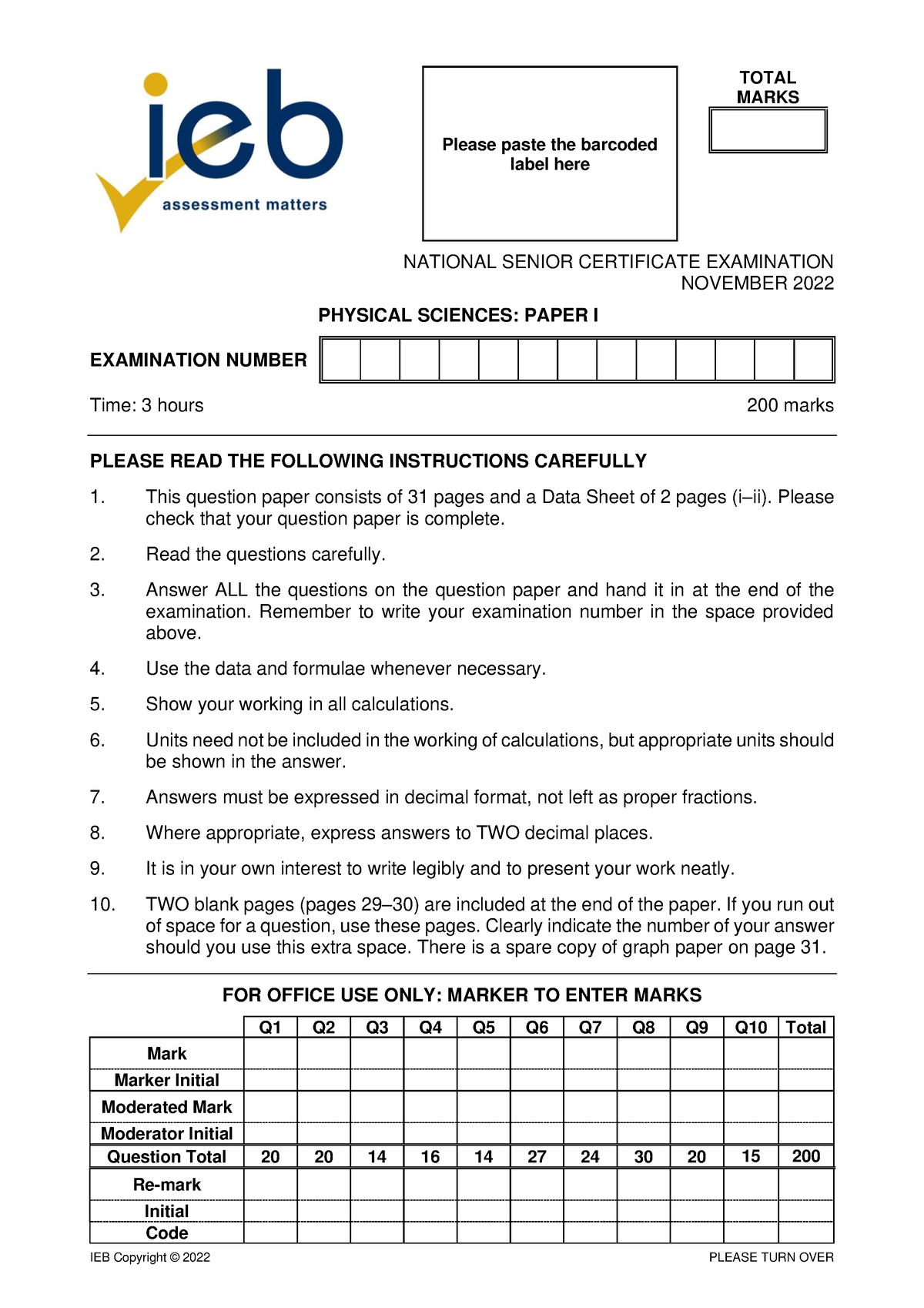 Past Exam Papers Physical Sciences Ieb Nsc Grade 12 Past Exam Papers 2022 P1 Question Paper 6136