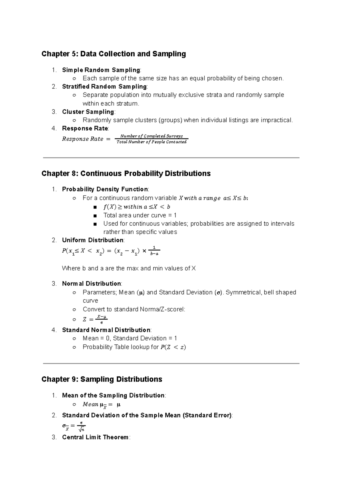ADMS 2320 - Equation sheet - Chapter 5: Data Collection and Sampling ...