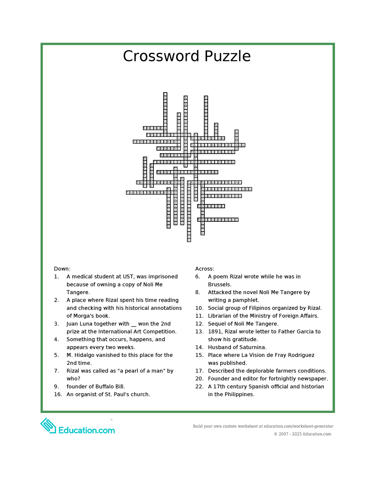 Worksheet answerkey - All of La Liga Filipina's founding members are ...