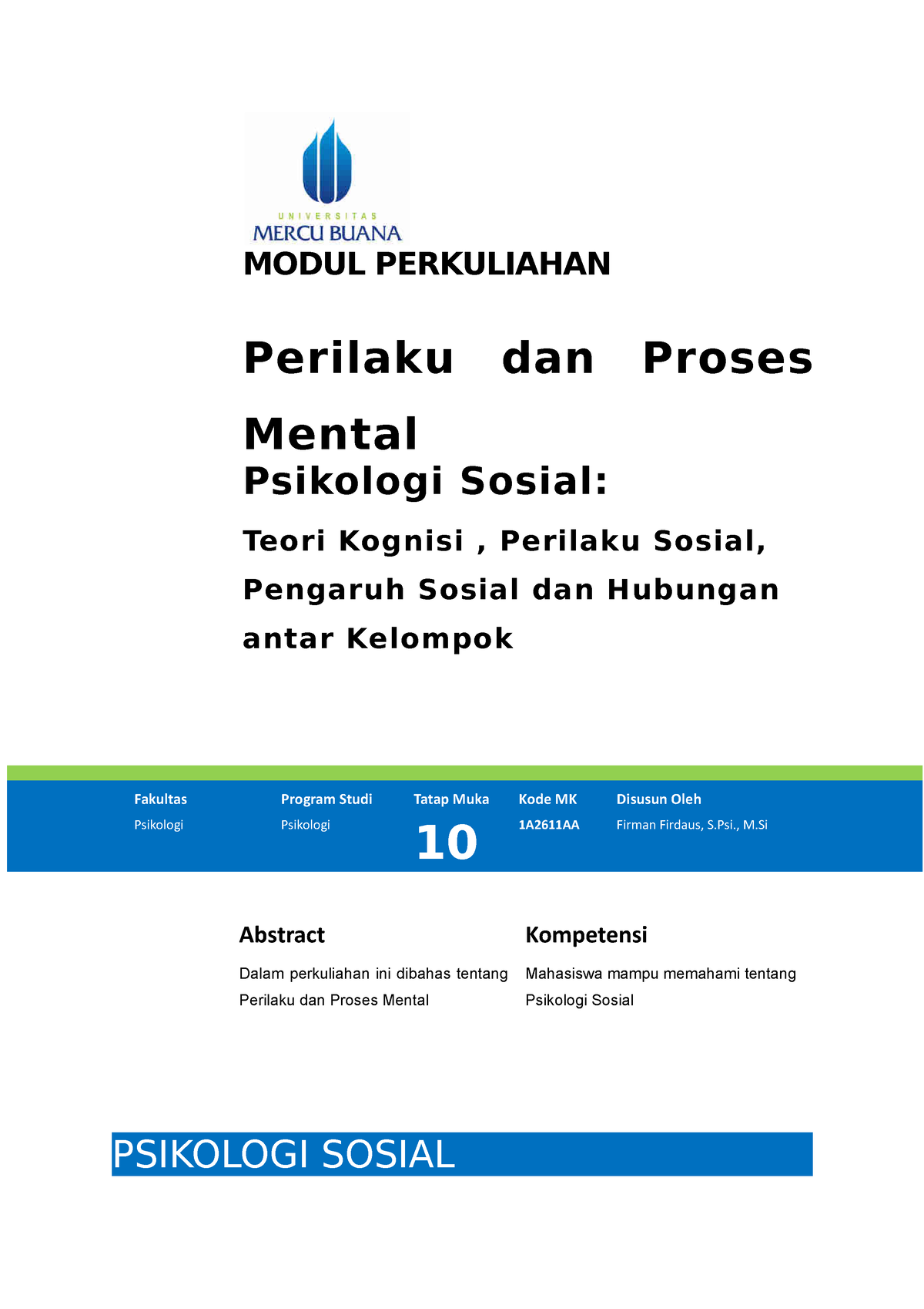 Modul 10 Psikologi Sosial Modul Perkuliahan Perilaku Dan Proses Mental Psikologi Sosial 6073