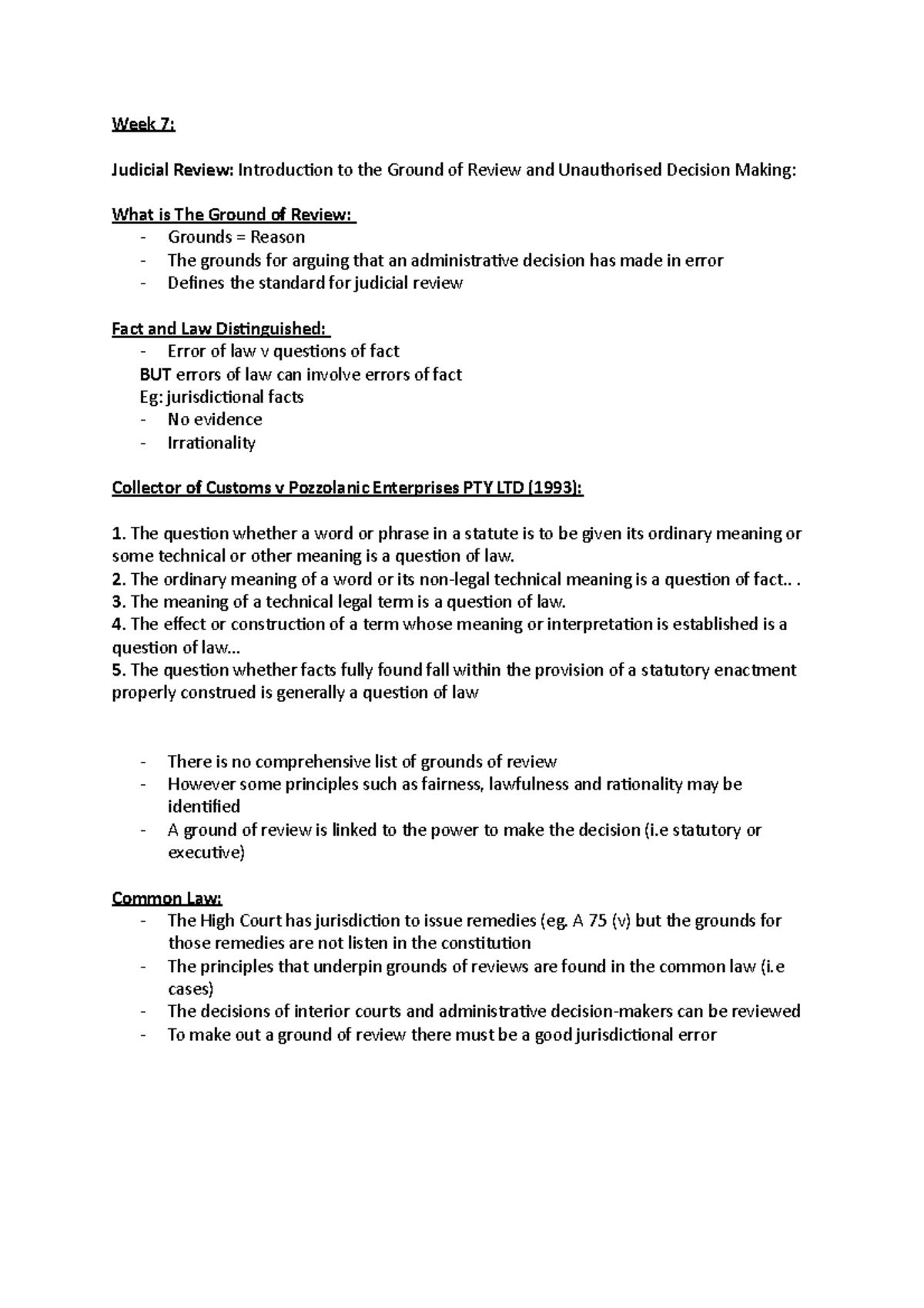 Week 7 - admin law - Lecture notes - Week 7: Judicial Review ...