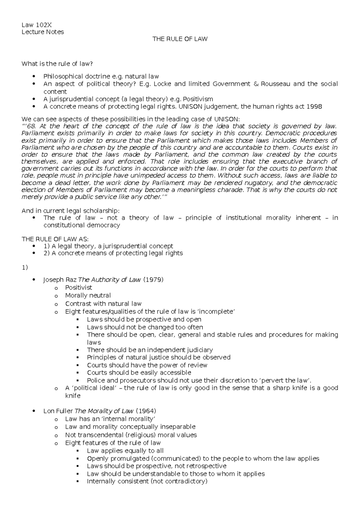 THE RULE OF LAW - public law - Lecture Notes THE RULE OF LAW What is ...