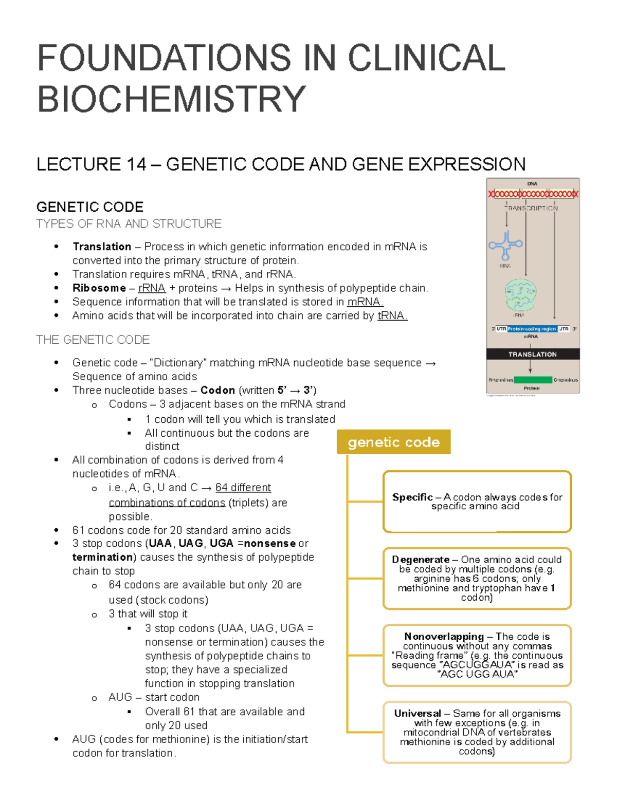 FCB Lecture 14 notes - FOUNDATIONS IN CLINICAL BIOCHEMISTRY LECTURE 14 ...
