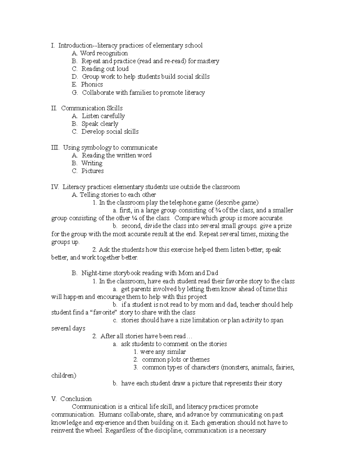 English Ed Unit 1 Assignment 1 Literacy Practices Outline - I ...