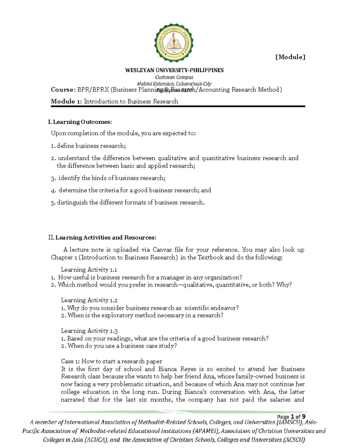 Module 1i - Introduction to Business Research daw - [Module] Course ...