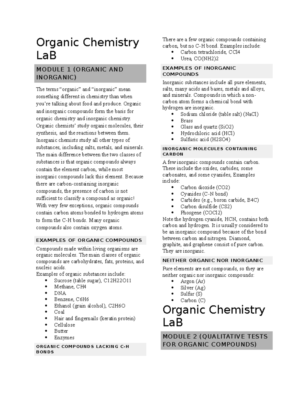 Organic Chemistry La B - Lecture Notes 1 - Organic Chemistry LaB MODULE ...