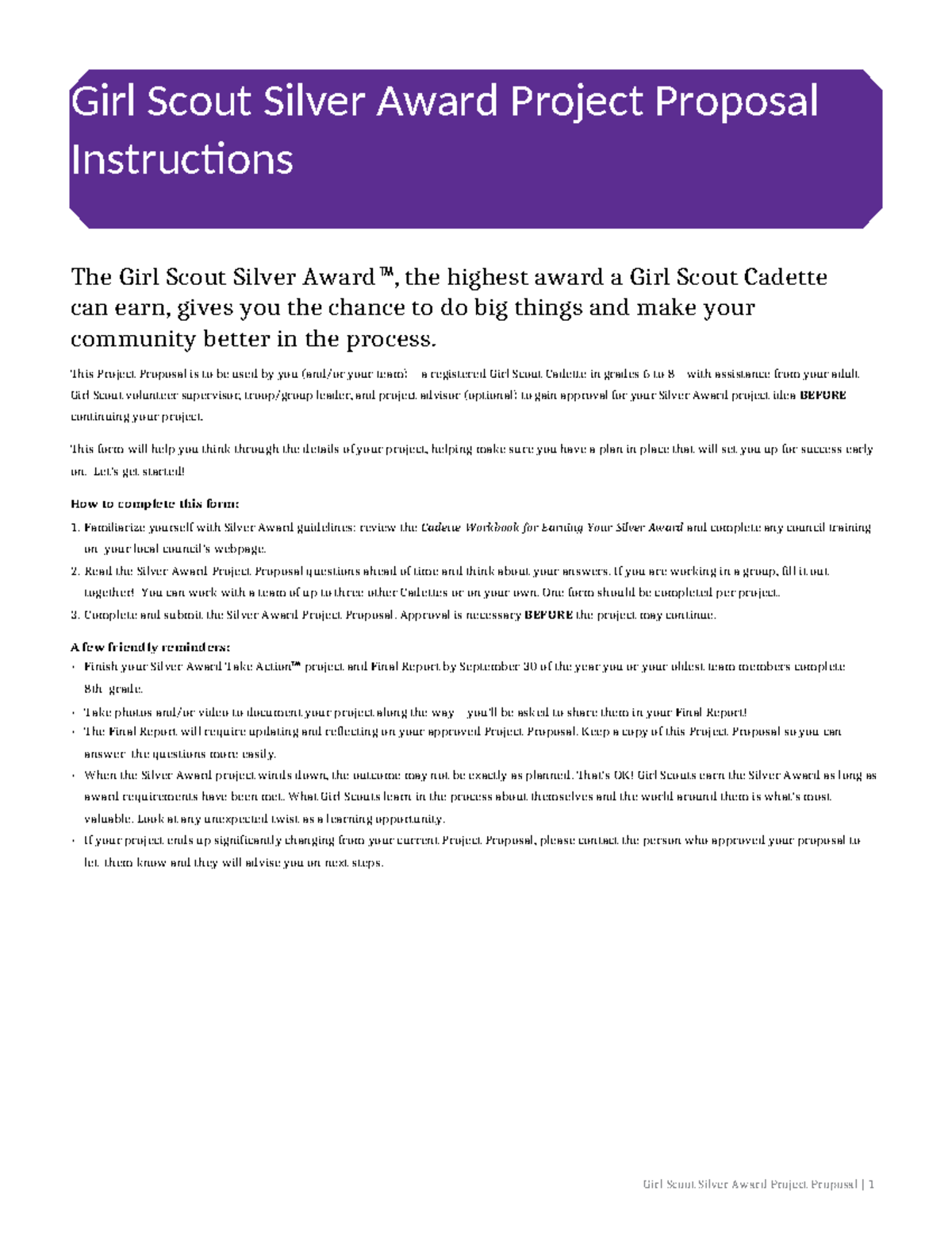 Gsusa Girl-Scout-Silver-Award-Project-Proposal 1 - The Girl Scout ...