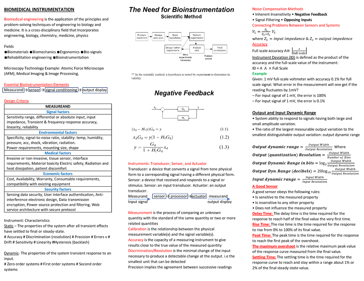 Biomedical Instrumentation Cheat Sheet - BIOMEDICAL INSTRUMENTATION ...