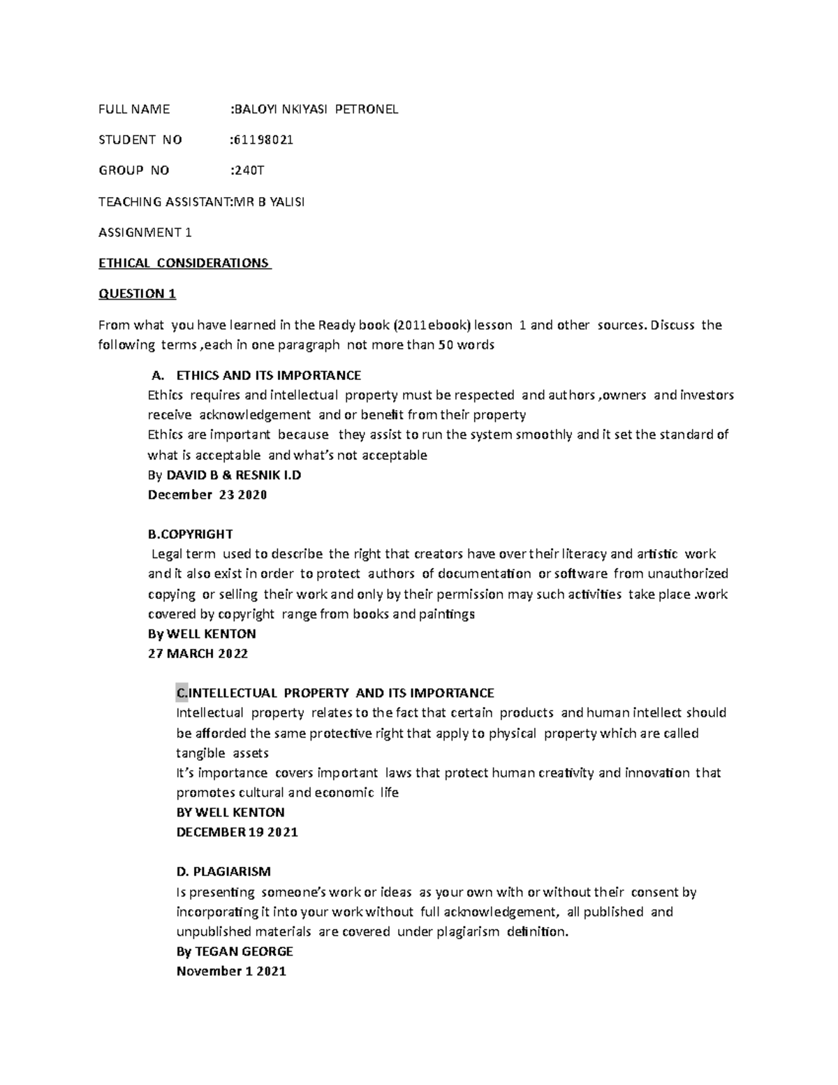 Document 2a - May it be useful to others - FULL NAME :BALOYI NKIYASI ...
