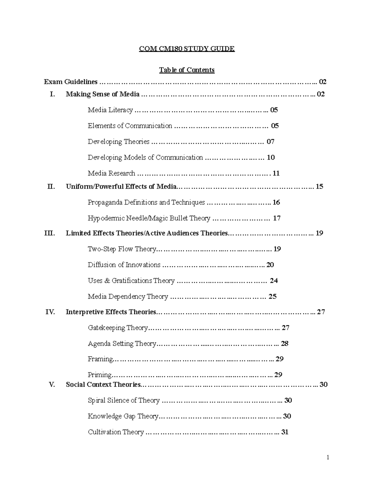 CM180 Jeopardy Review - COM CM180 STUDY GUIDE Exam Guidelines Table of ...