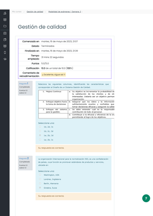 Gestión de calidad examen semana 3 11 52 p Modalidad de exámenes I Semana 3 Revisión del