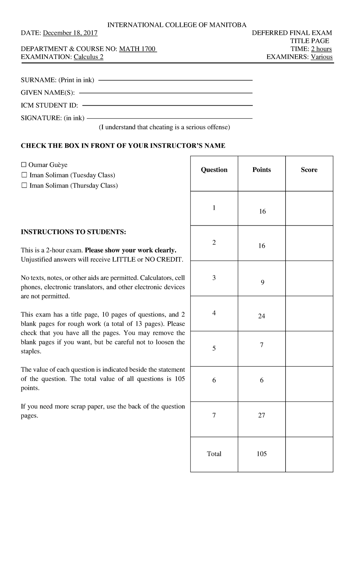 Key Deferred Final Exam Math 1700 Fall 2017 - DATE: December 18, 2017 ...