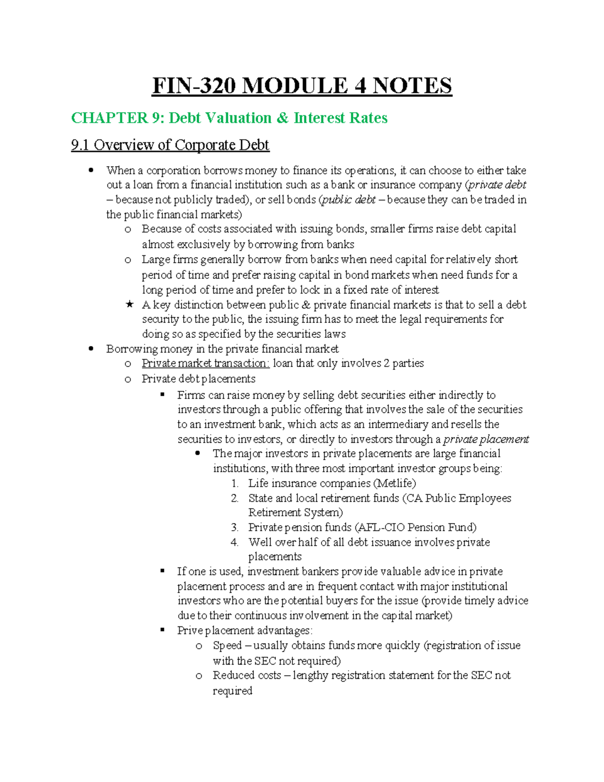 FIN-320 Module 4 Notes - FIN-320 MODULE 4 NOTES CHAPTER 9: Debt ...