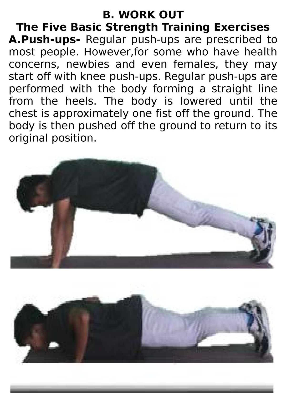 PE WORK OUT - book for public school - B. WORK OUT The Five Basic ...