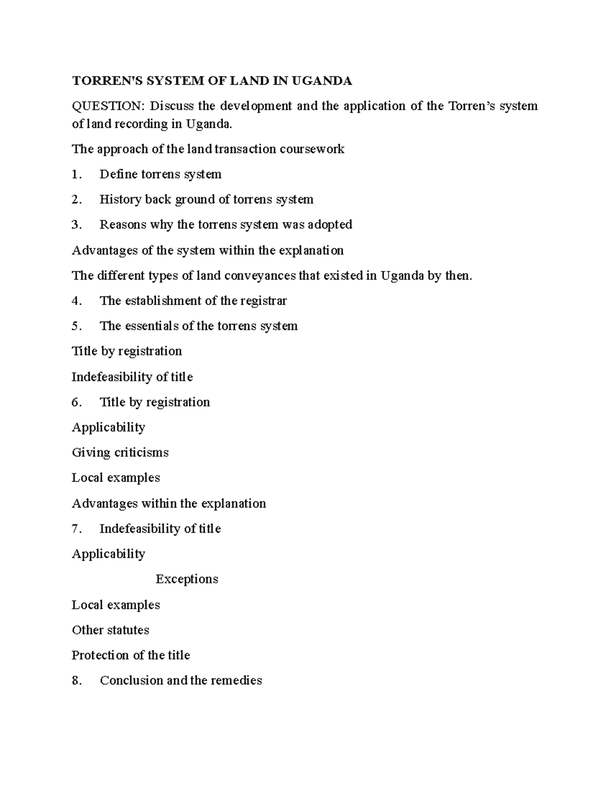 Torrens System IN Uganda - TORREN'S SYSTEM OF LAND IN UGANDA QUESTION ...