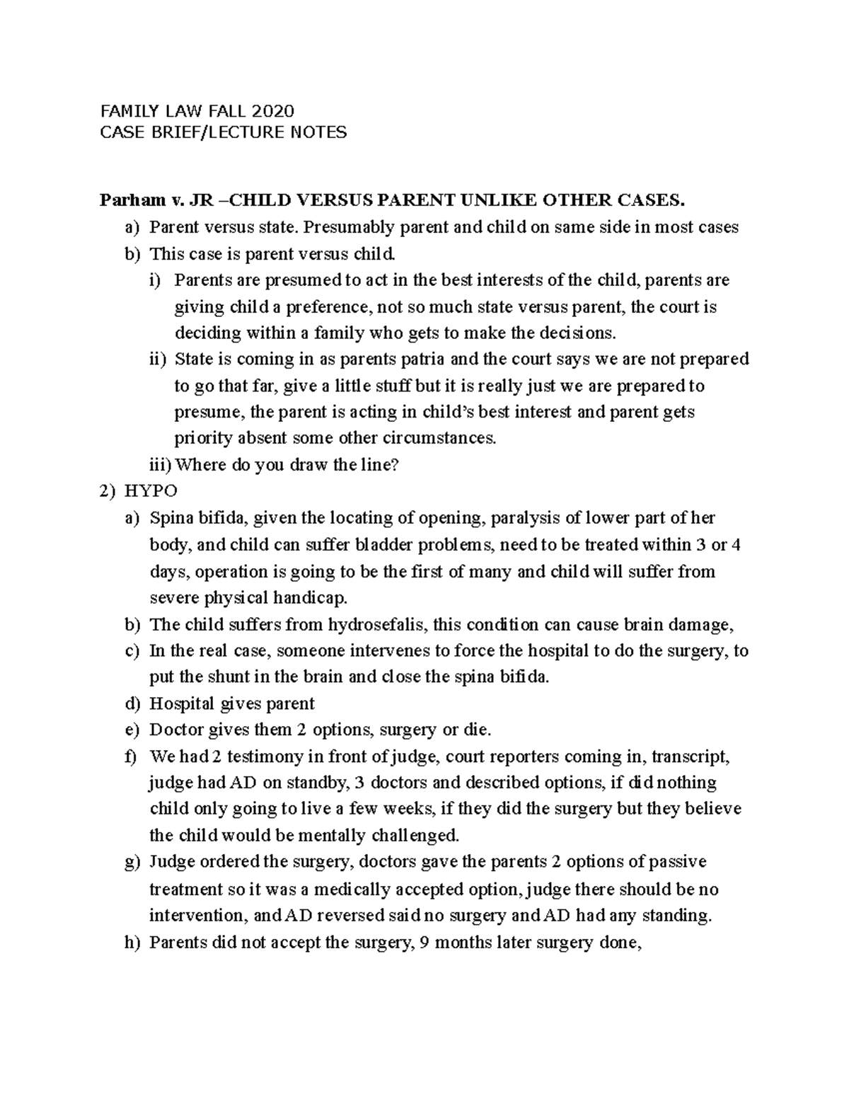 Parham v. JR Lecture notes 11 FAMILY LAW FALL 2020 CASE BRIEF