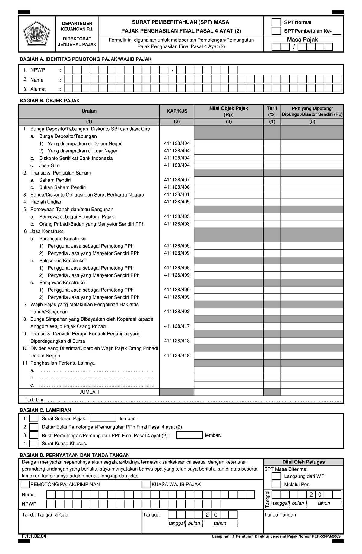 SPT Masa PPh 4 Ayat - Formulir PPh Pasal 4 Ayat 2 FINAL - SPT Normal ...