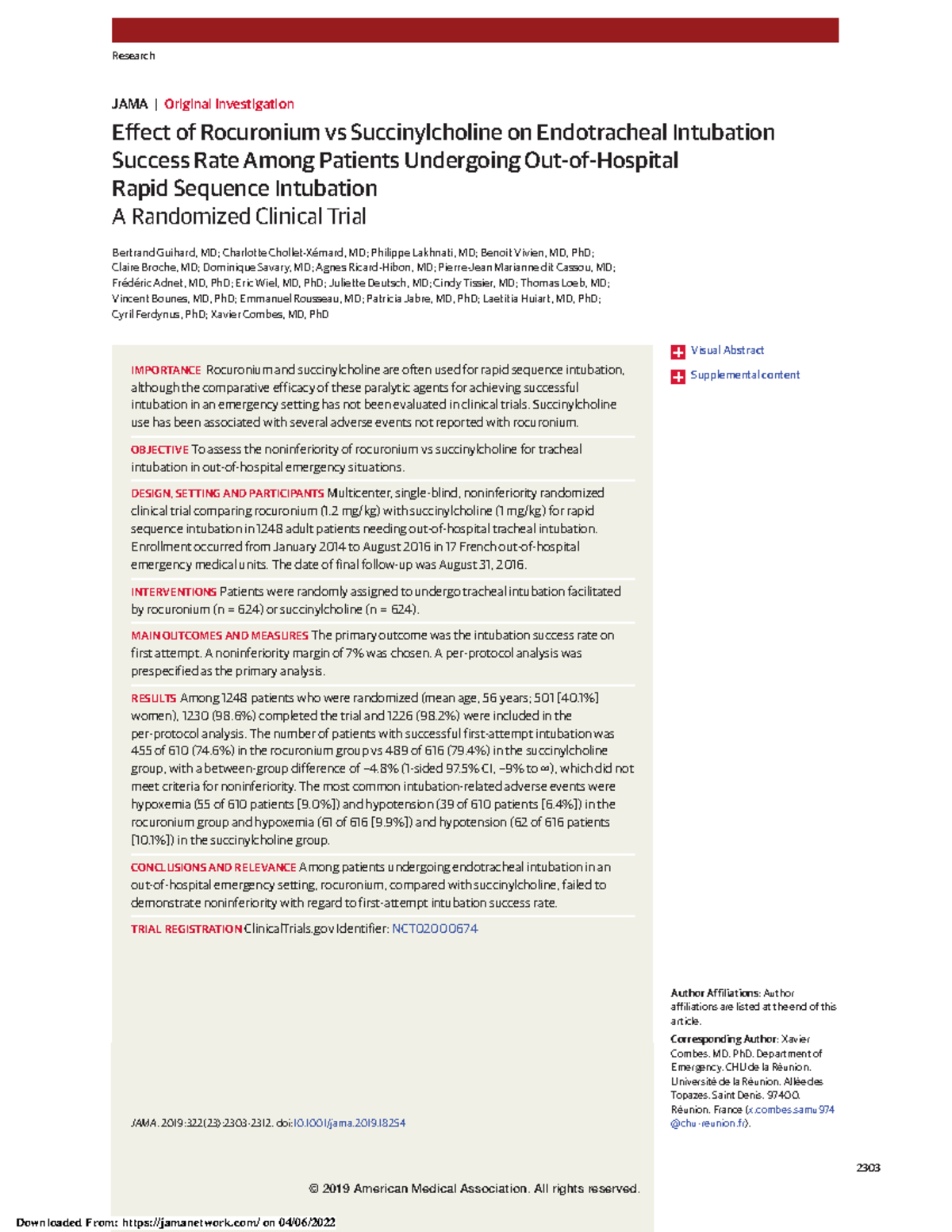 Effect of Rocuronium vs Succinylcholine on Endotracheal Intubation ...