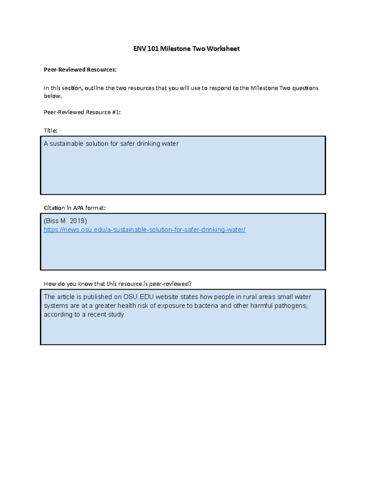 ENV 101 Milestone Two Worksheet Mark Mitchell - ENV 101 Milestone Two ...