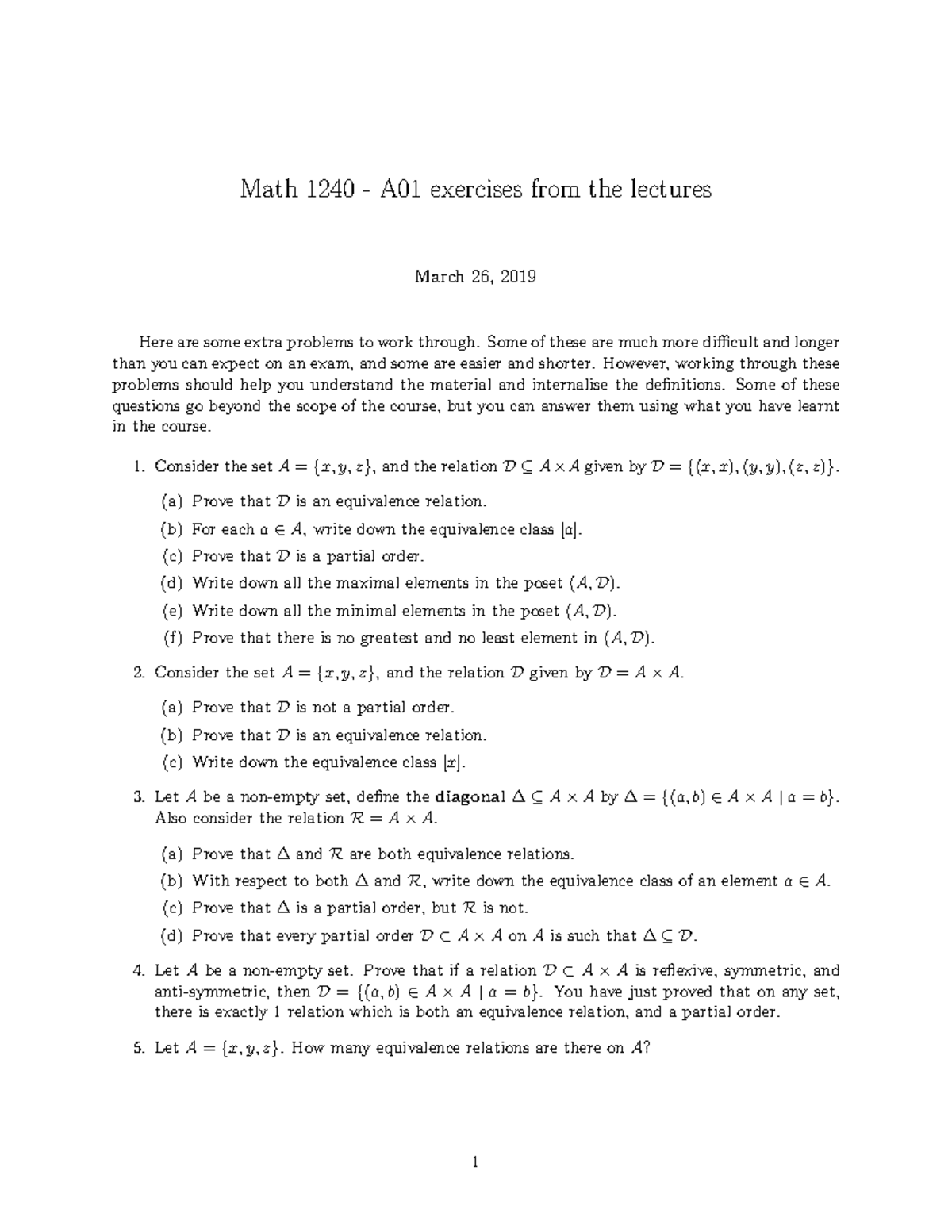 Extra problems to work through - Some of these are much more difficult ...