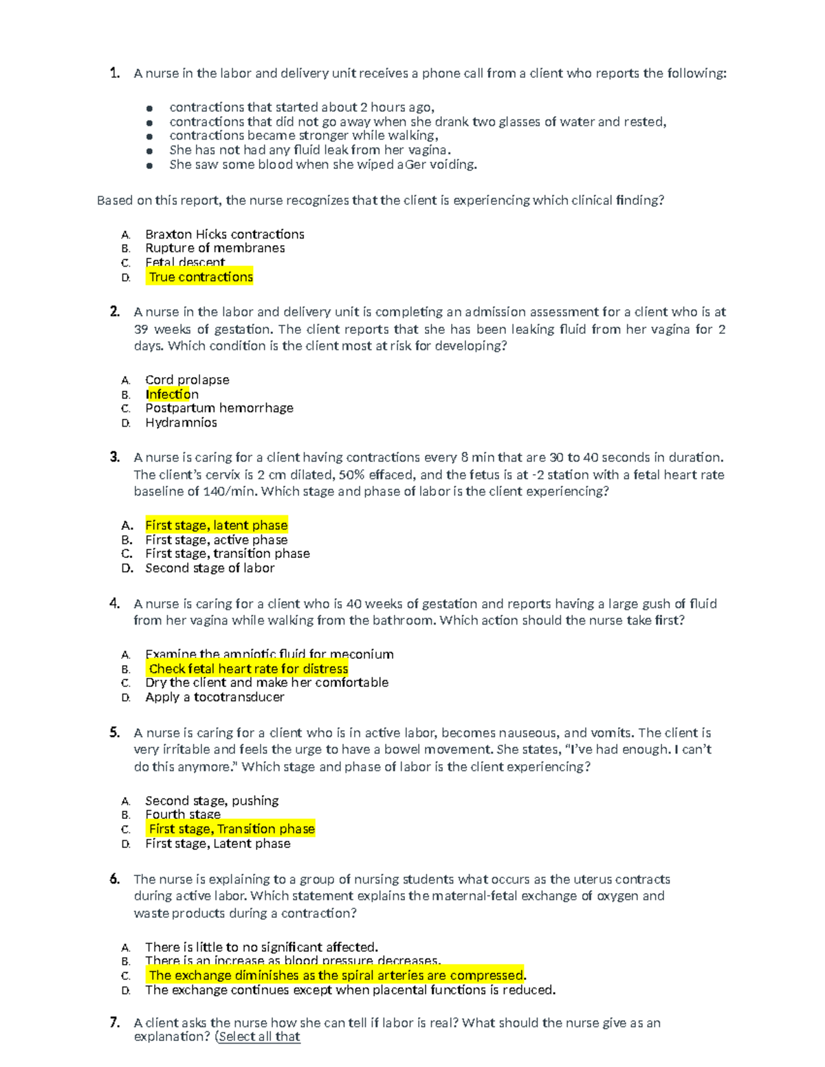 OB Quizzes Notes - 1. A nurse in the labor and delivery unit receives a ...