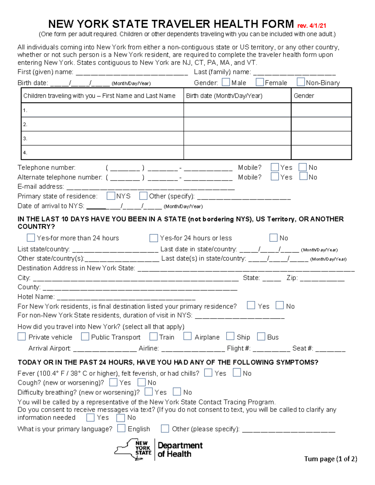 Covid 19-2021Apr01-Travel-Form-PDF Reader Pro - Turn page (1 of 2) NEW ...