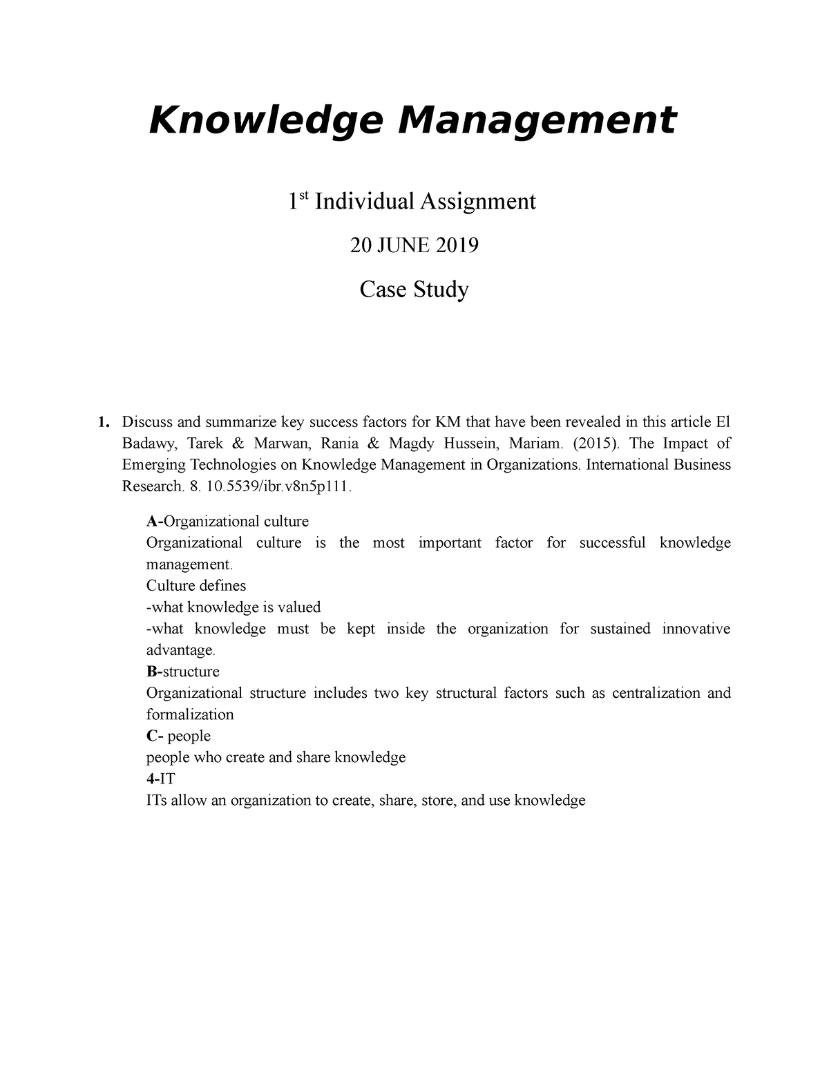 knowledge management case study with questions and answers