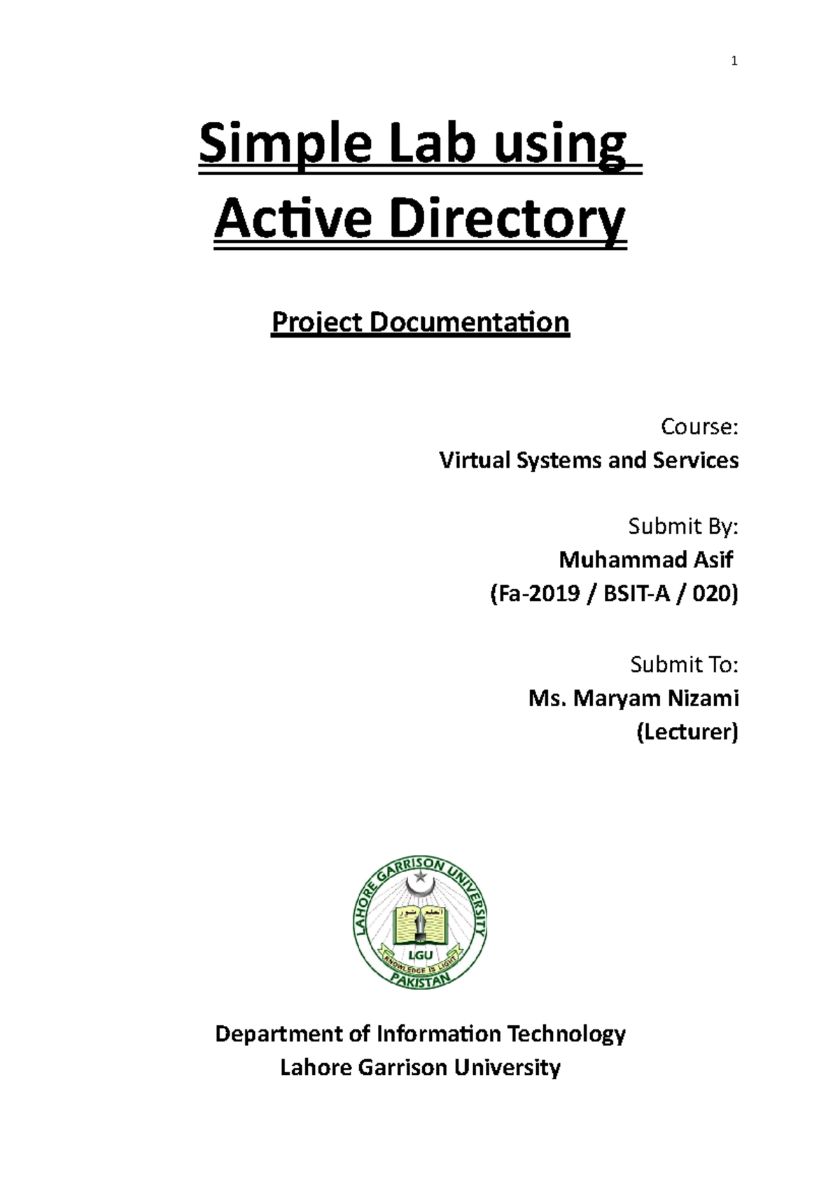 Project Documentation Simple Lab using Active Directory Project