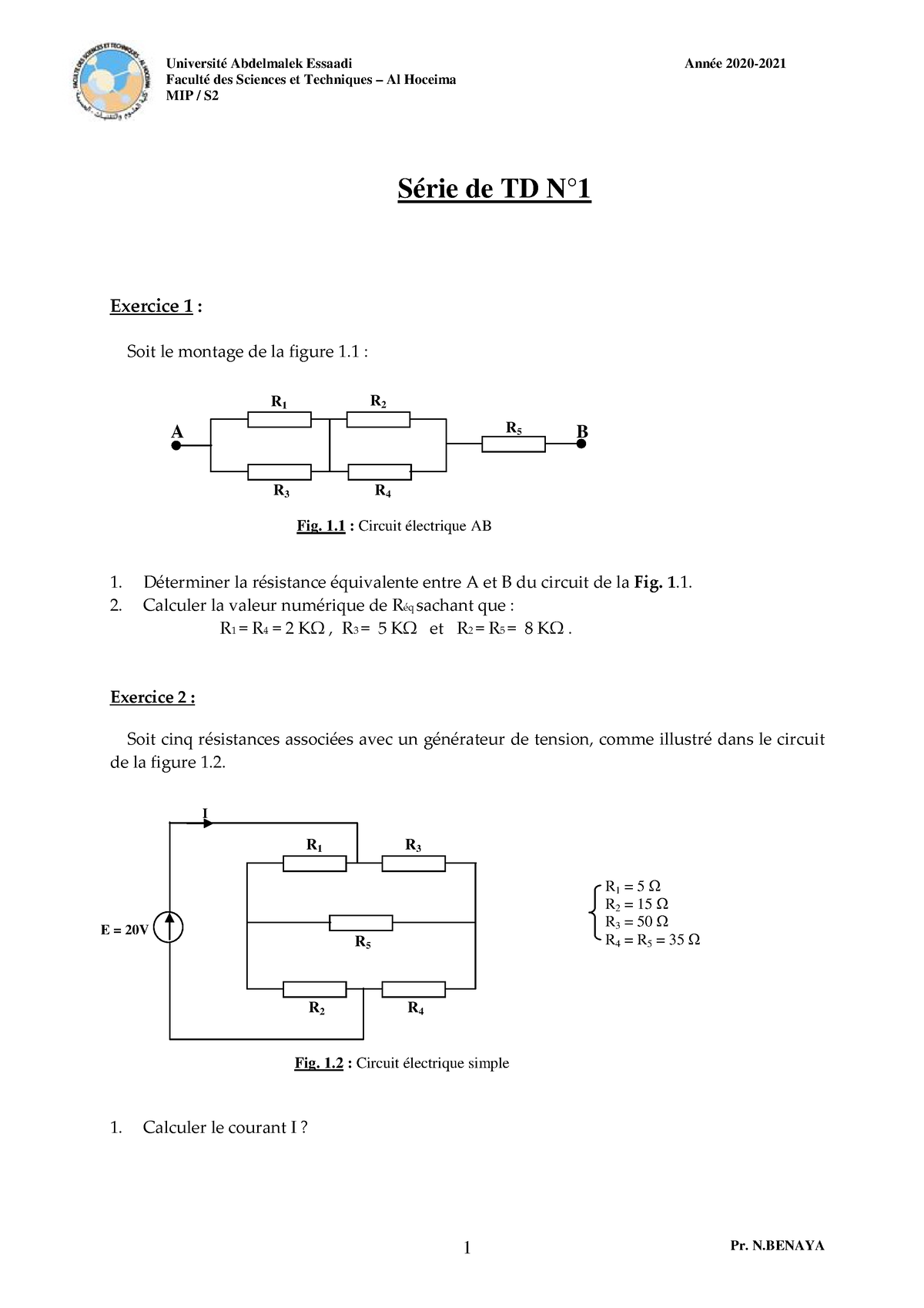 Td1 Circuit Université Abdelmalek Essaadi Année 2020 Faculté Des Sciences Et Techniques Al 6902