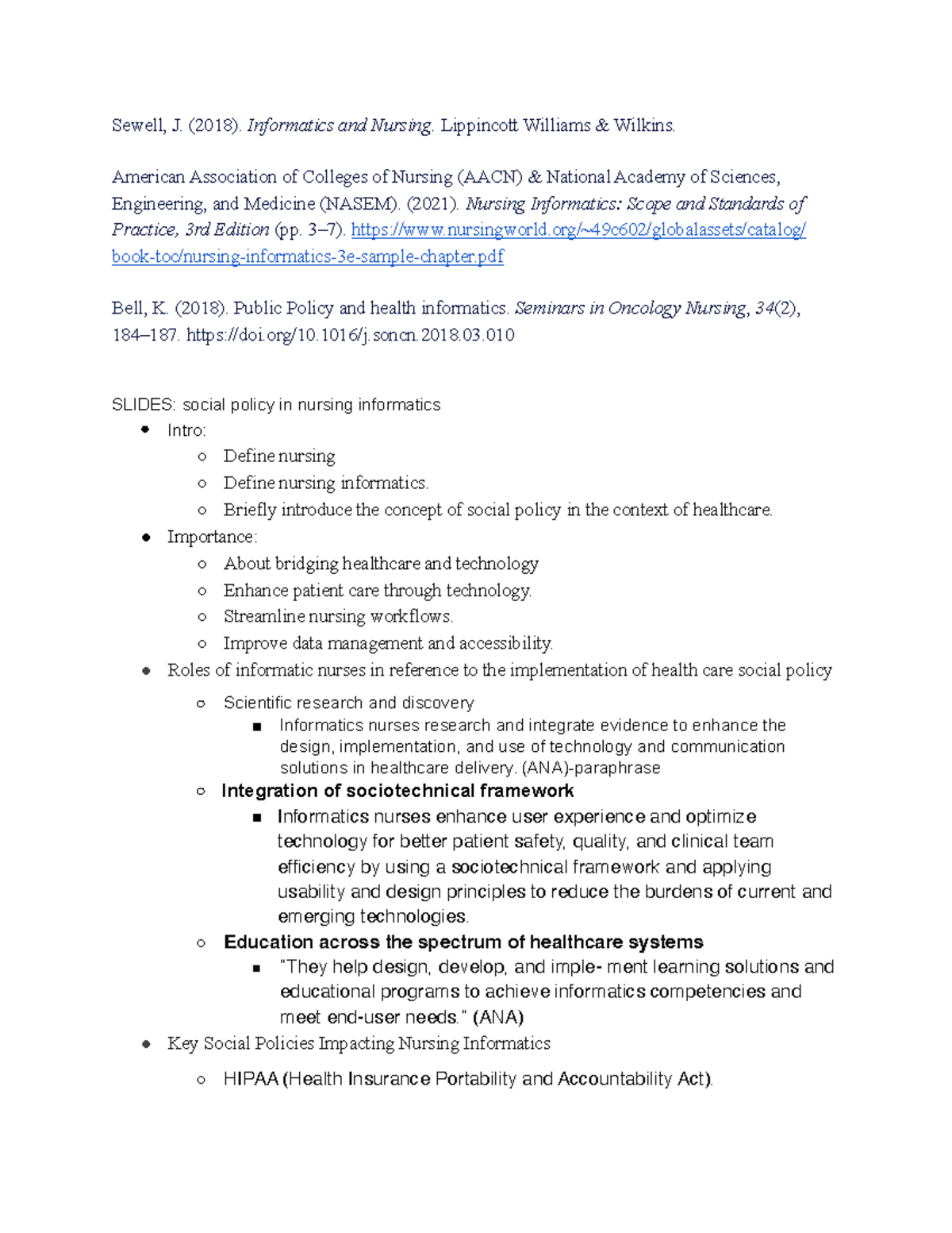 Informatics presentation - Sewell, J. (2018). Informatics and Nursing ...