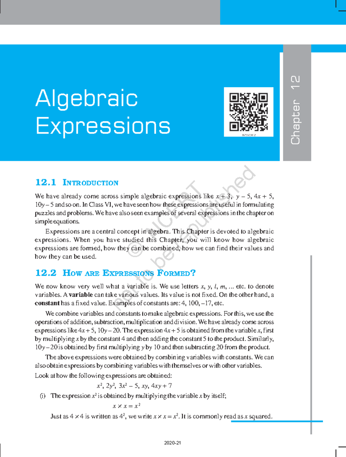 Ncert books class 7 maths chapter 12 - ALGEBRAIC EXPRESSIONS 2 2 92 2 ...