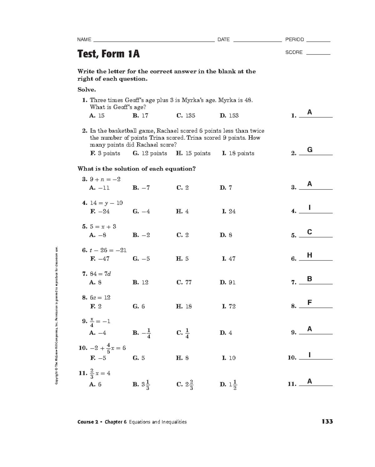 Review jppo Course 2 • Chapter 6 Equations and Inequalities 133