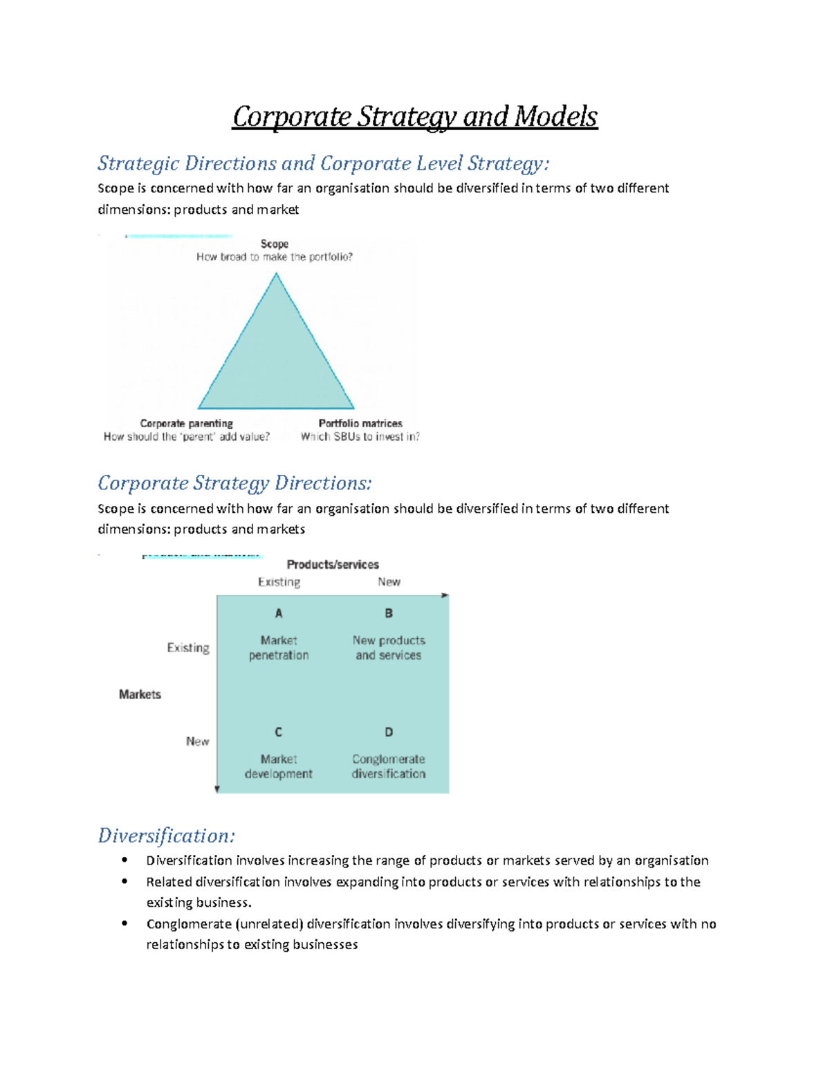 Corporate Strategy And Models - 21510 - Studocu