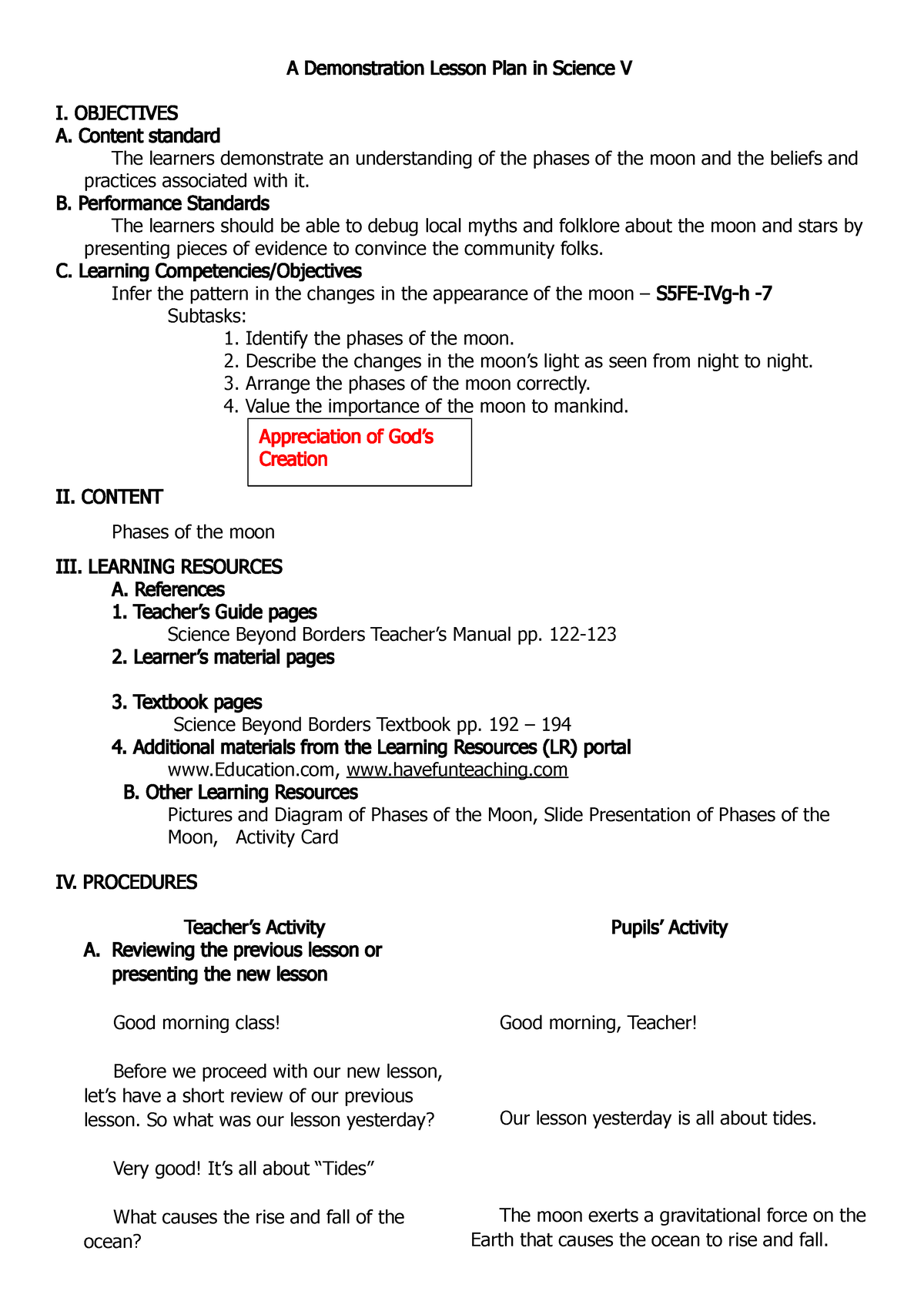 Detailed-Lesson-Plan-phases-of-the-moon - A Demonstration Lesson Plan ...