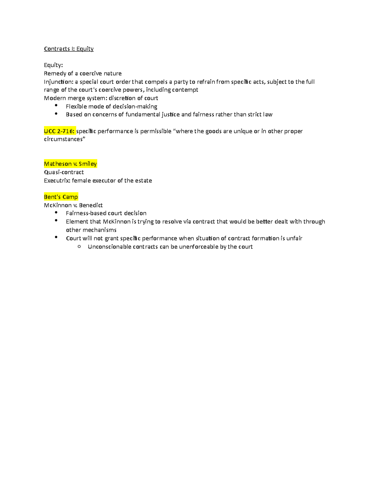 Contracts I Equity Contracts I Equity Equity Remedy of a coercive nature Injunction a