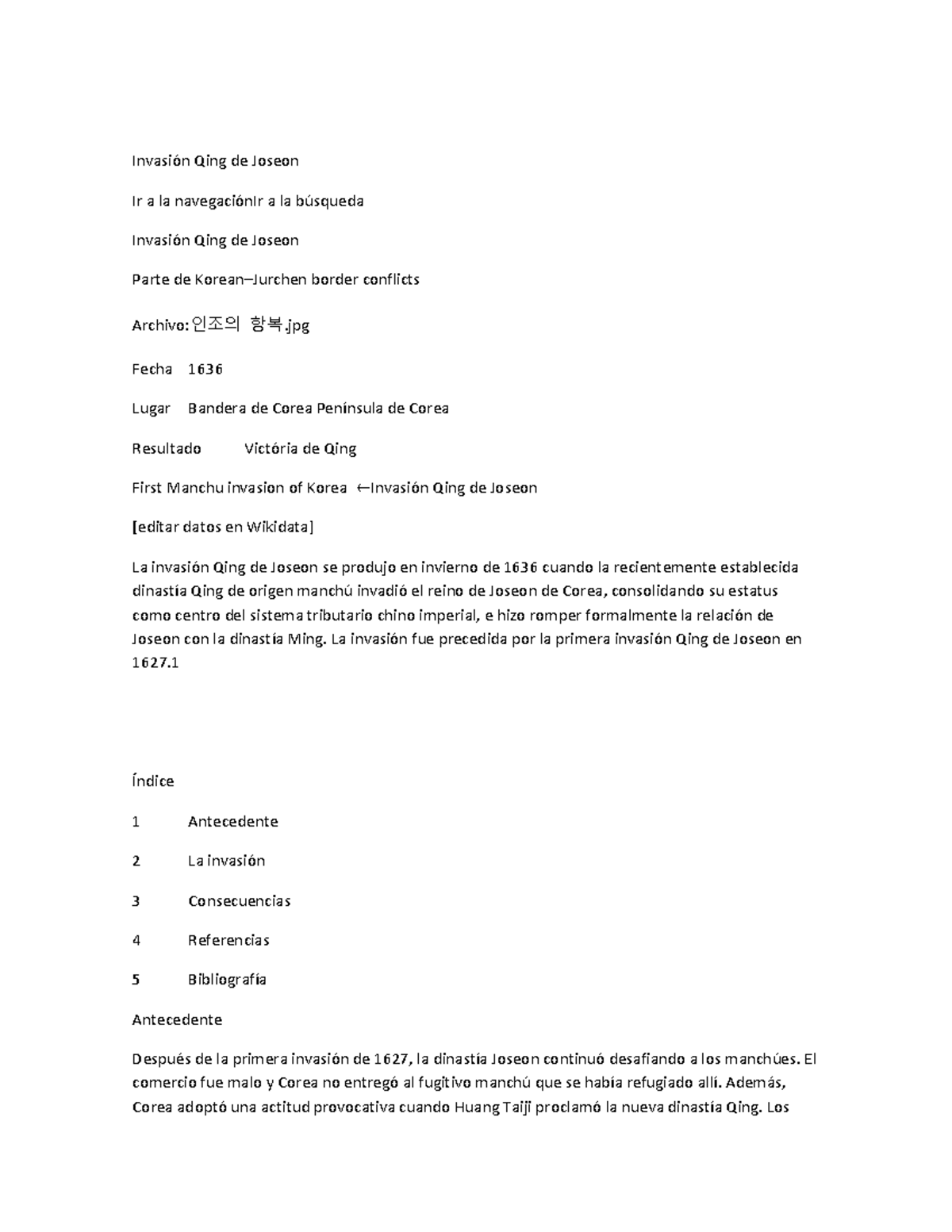 Invasión Qing de Joseon jpg Fecha 1636 Lugar Bandera de Corea