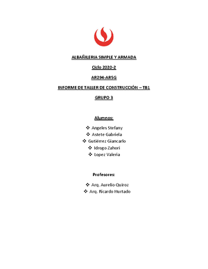 TB1- Informe DE Taller DE Construcción-Grupo 3 - Warning: TT: undefined  function: 32 Warning: TT: - StuDocu
