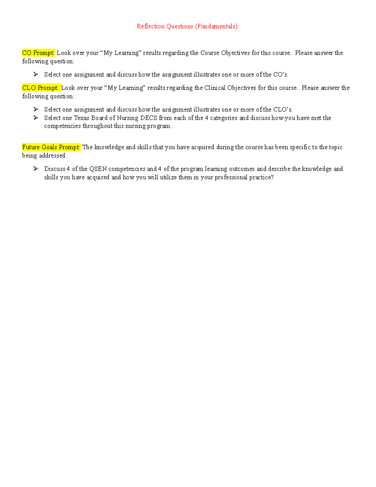 Reflection Question Prompts (Fundamentals) (9) Reflection Questions (Fundamentals) CO Prompt