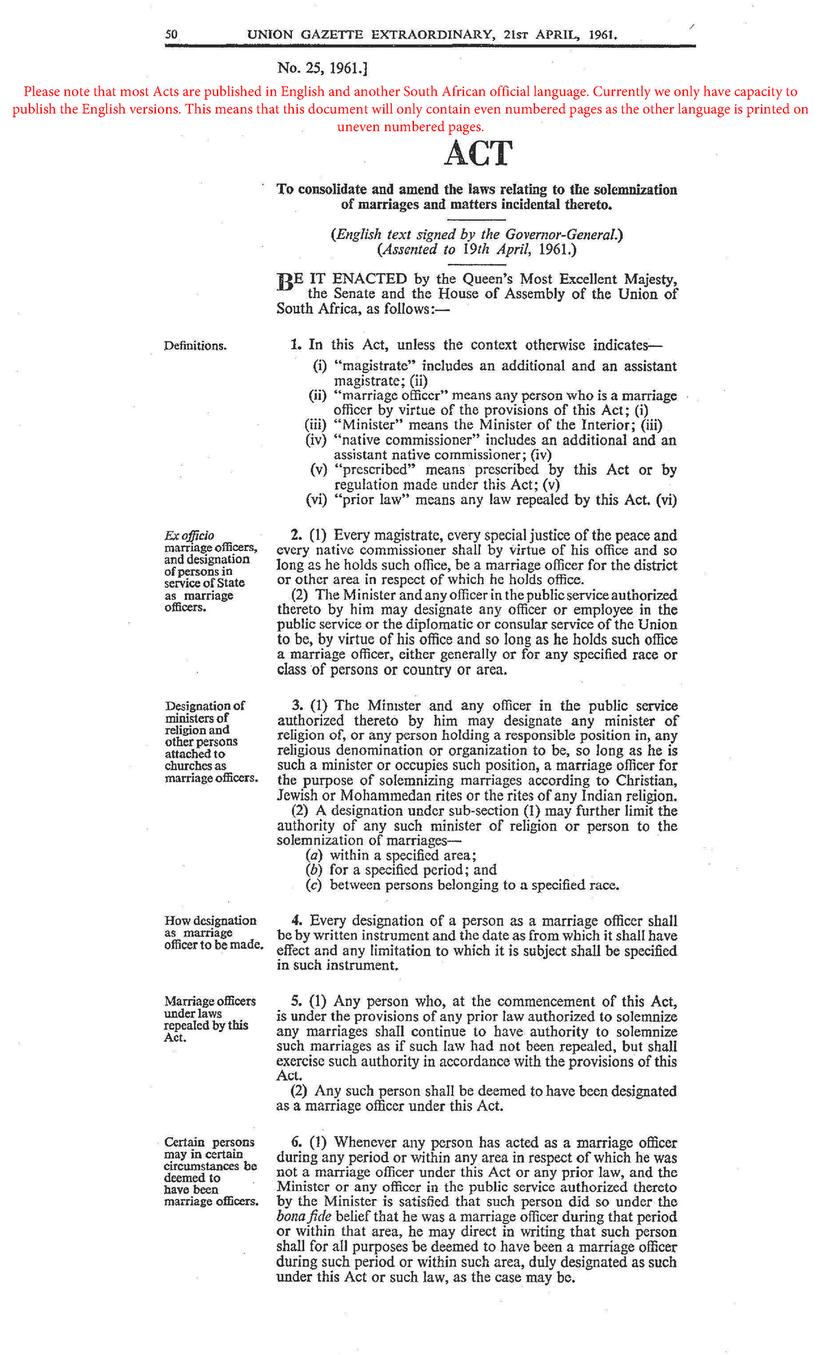 marriage-act-25-of-1961-via-government-gazatte-50-union-gazette