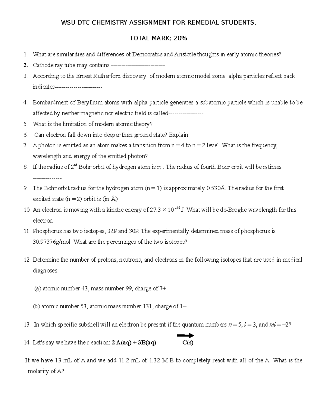Assign - do and practice it. - WSU DTC CHEMISTRY ASSIGNMENT FOR ...