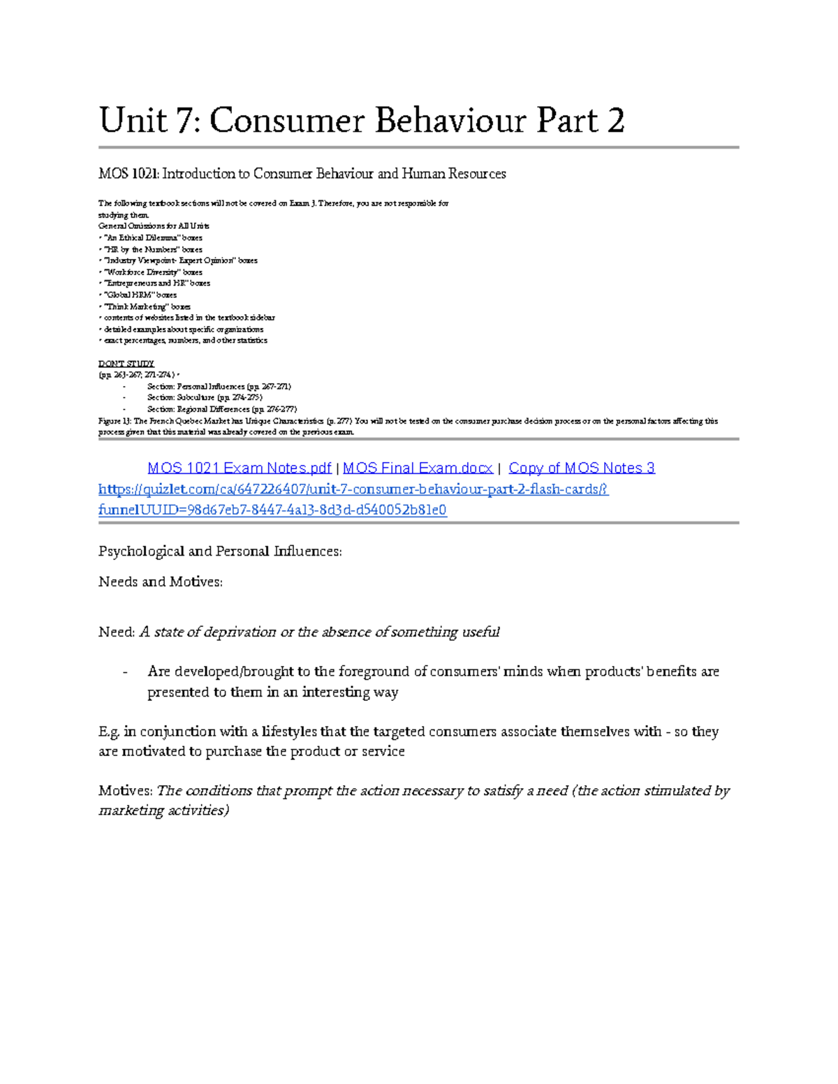Consumer Behaviour Part 2 - Therefore, you are not responsible for ...