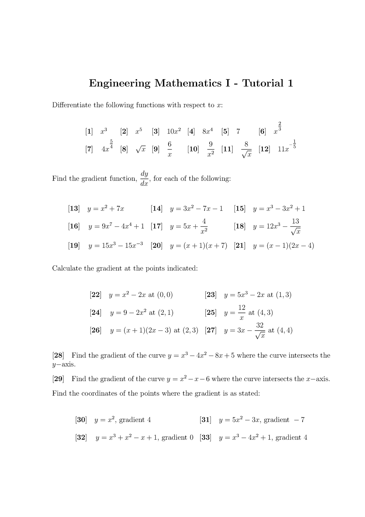 Worksheet one maths - Engineering Mathematics I - Tutorial 1 ...