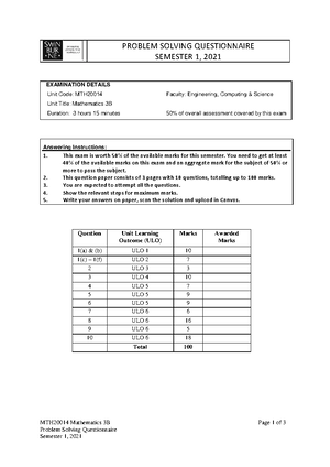 Annotated-Test1 - TEST 1 2023 S1 ANSWERS - Mathematics 3B - Studocu