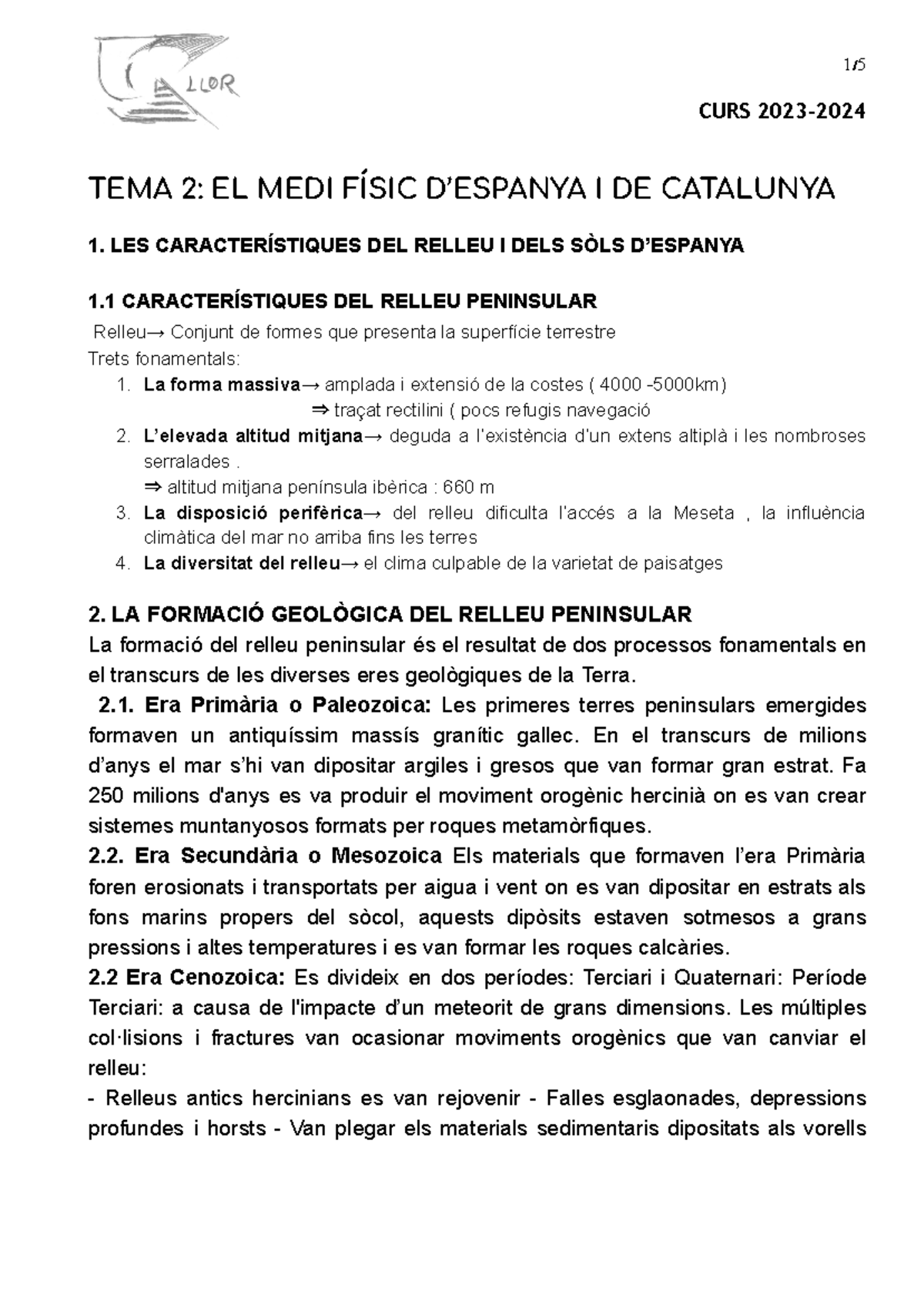 Tema 2GEO - Resum del tema de medi físic de Geografia a 2 batxillerat ...