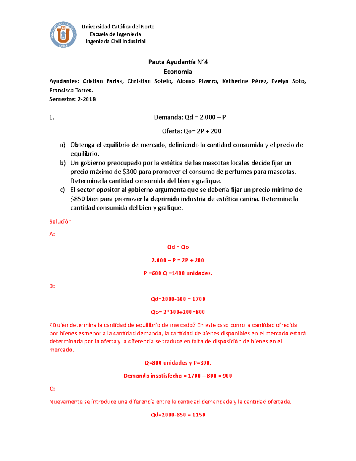 Excedentes De Consumidor Y Productor Ayudantia 4 Pauta - Universidad ...