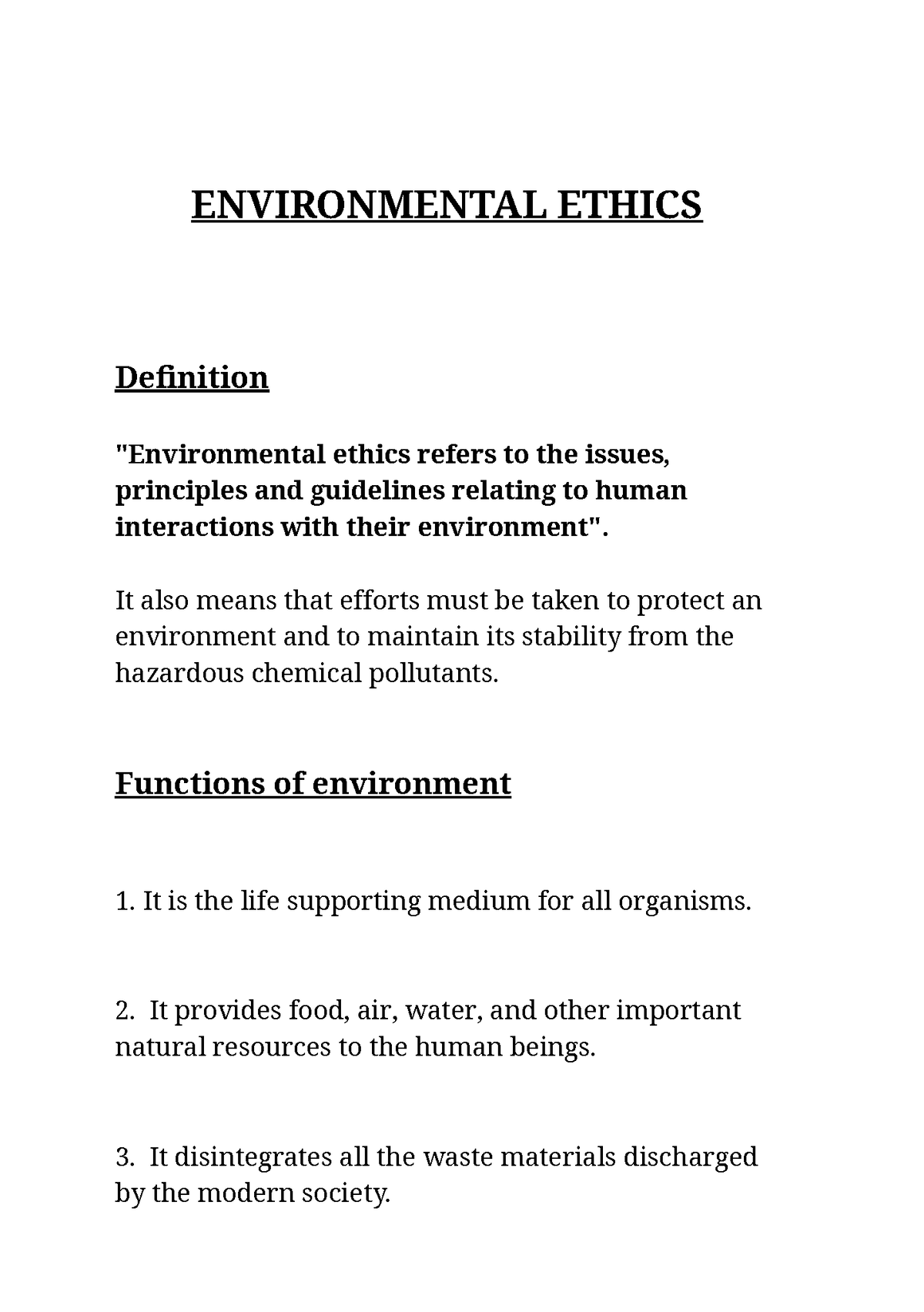 environmental ethics importance essay