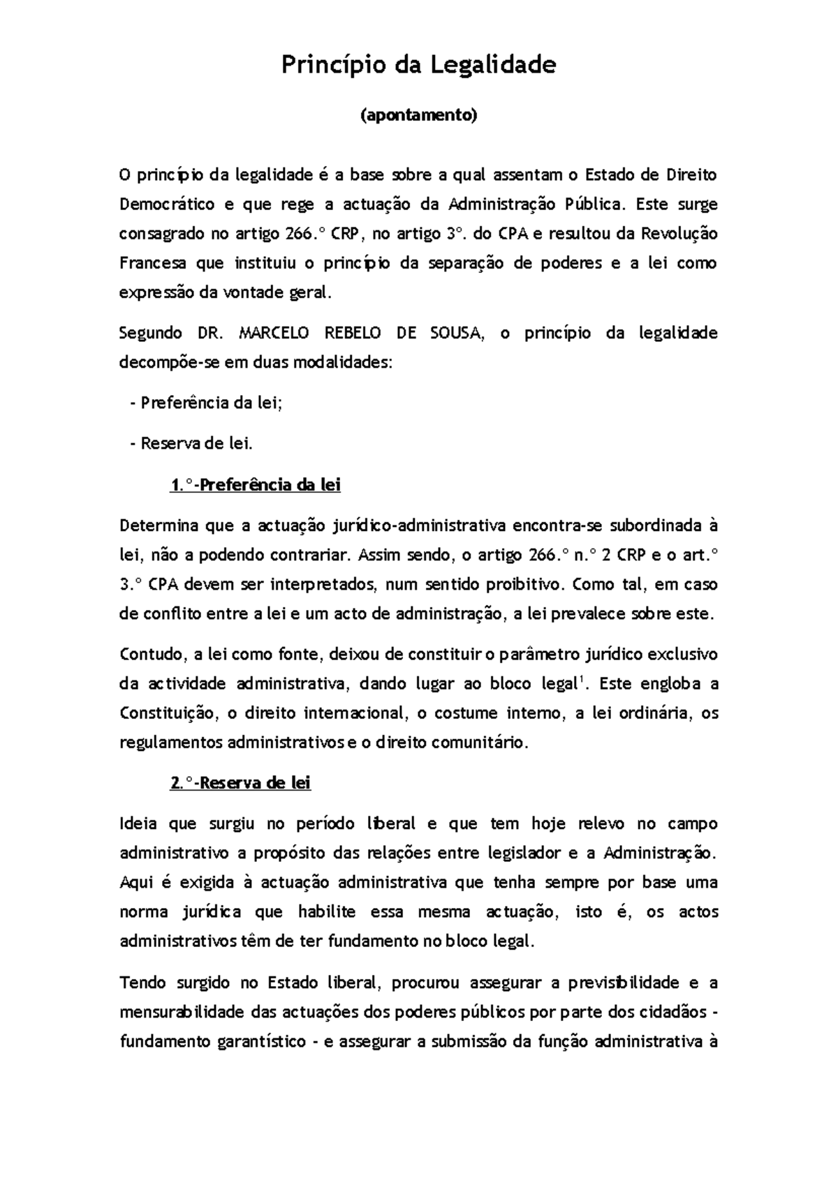 Princípio Da Legalidade Princípio Da Legalidade Apontamento O